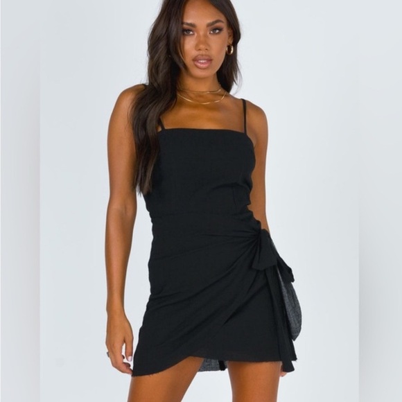 Polly Black Mini Wrap Linen Dress Size 10 Square Neck - Picture 1 of 6